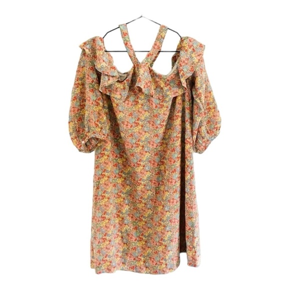 MADEWELL Pink Multi Floral Silk Off the Shoulder Mini Dress Size 6 - Picture 7 of 10